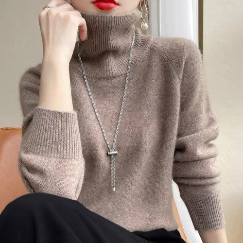 鄂爾多斯市100%純羊絨衫女冬季高領加厚針織毛衣秋冬款打底羊毛衫