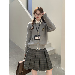 東京嵗時記jk灰色毛衣小個子毛針織開衫上衣女慵懶風顯瘦秋冬穿搭