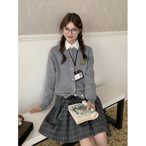 東京嵗時記jk灰色毛衣小個子毛針織開衫上衣女慵懶風顯瘦秋冬穿搭