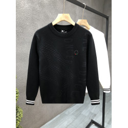 輕奢高定暗花紋白色毛衣男潮流圓領針織衫男士秋冬季內搭高級線衣