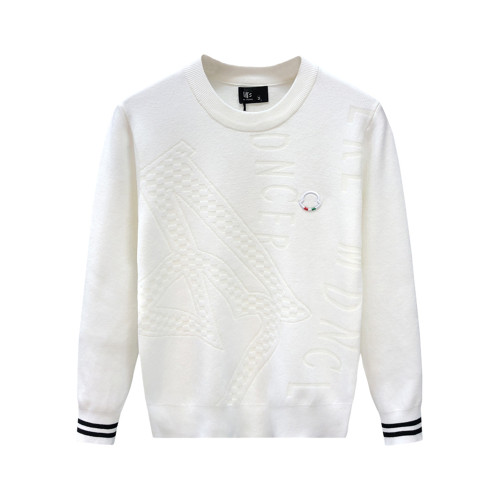 輕奢高定暗花紋白色毛衣男潮流圓領針織衫男士秋冬季內搭高級線衣