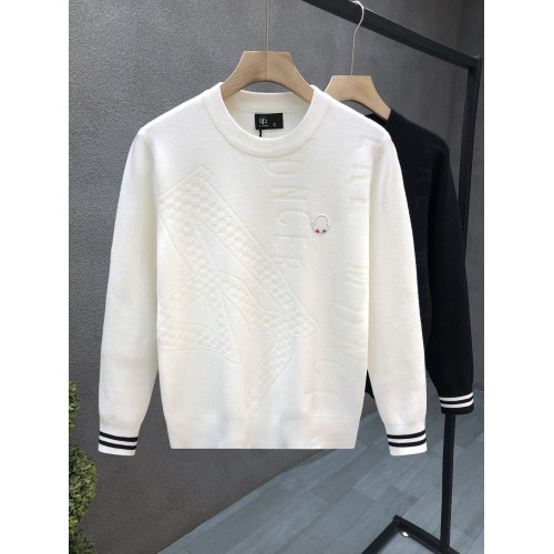 輕奢高定暗花紋白色毛衣男潮流圓領針織衫男士秋冬季內搭高級線衣