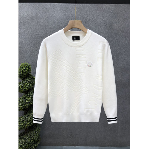 輕奢高定暗花紋白色毛衣男潮流圓領針織衫男士秋冬季內搭高級線衣