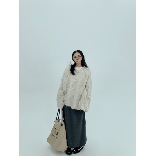 廢柴秋冬慵嬾松弛感毛絨絨短款圓領毛衣女寬鬆復古氛圍感針織上衣