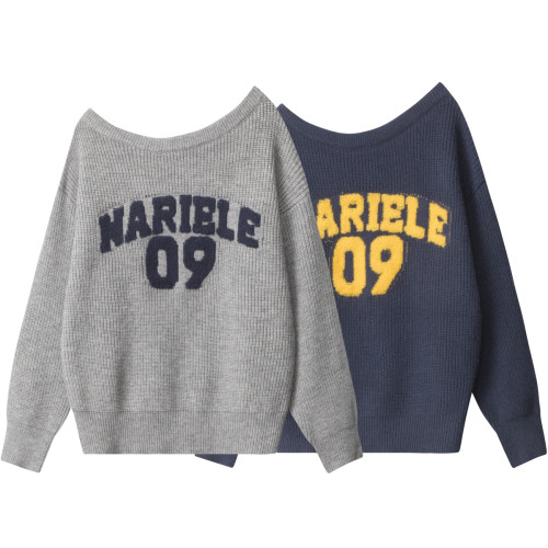 ANNX2025美式甜酷風字母斜肩毛衣寬松純欲秋季休閒百搭復古針織衫