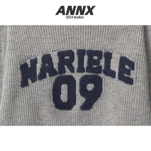 ANNX2025美式甜酷風字母斜肩毛衣寬松純欲秋季休閒百搭復古針織衫