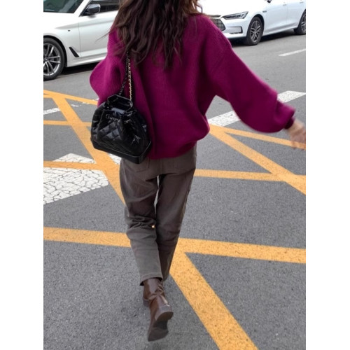 韓系chic寬松顯白南瓜色加厚保暖針織衫女秋冬季外穿套頭毛衣內搭