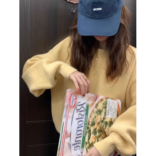 韓系chic寬松顯白南瓜色加厚保暖針織衫女秋冬季外穿套頭毛衣內搭