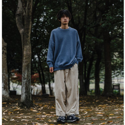 南鶴冬季男士日系圓領毛衣寬松休閒學生潮牌百搭加厚套頭針織衫