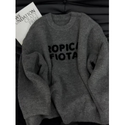 灰色復古字母提花針織秋冬寬松加厚內搭毛衣女款2025新款冬季上衣