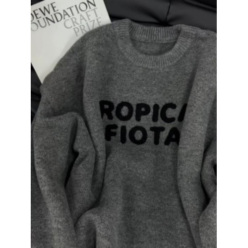 灰色復古字母提花針織秋冬寬松加厚內搭毛衣女款2025新款冬季上衣