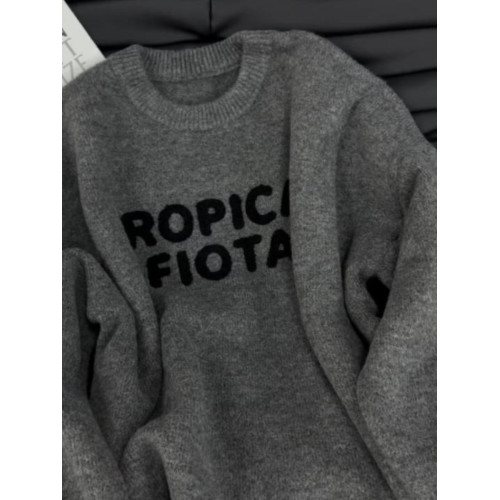 灰色復古字母提花針織秋冬寬松加厚內搭毛衣女款2025新款冬季上衣