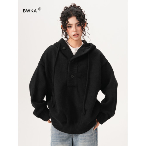 BWKA美式重磅420g連帽毛衣女男秋冬潮牌寬松休閒慵懶風針織衫外套