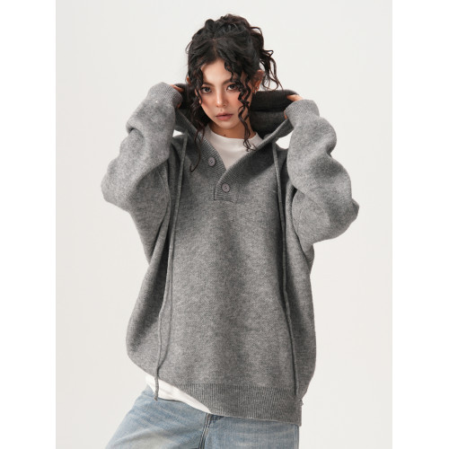 BWKA美式重磅420g連帽毛衣女男秋冬潮牌寬松休閒慵懶風針織衫外套