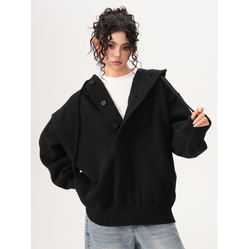 BWKA美式重磅420g連帽毛衣女男秋冬潮牌寬松休閒慵懶風針織衫外套