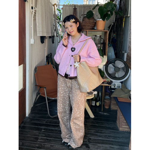 慵懶風軟糯高領毛衣外套女春秋加厚親膚粉色針織開衫寬松上衣長袖