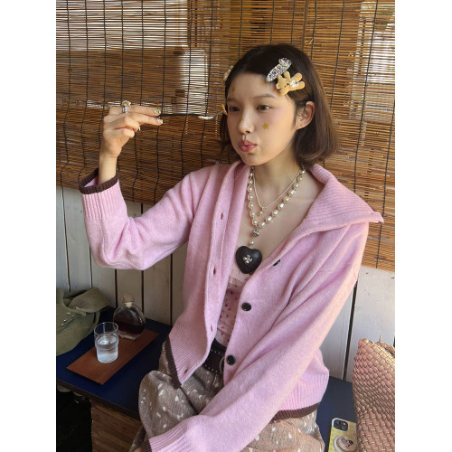 慵懶風軟糯高領毛衣外套女春秋加厚親膚粉色針織開衫寬松上衣長袖