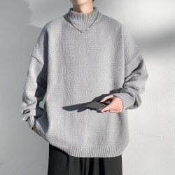 秋冬新款針織打底衫半高領毛衣男士冬季內搭毛線衣灰色外套潮牌流