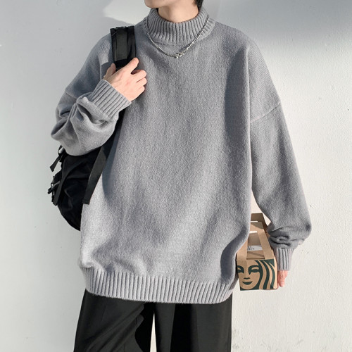 秋冬新款針織打底衫半高領毛衣男士冬季內搭毛線衣灰色外套潮牌流