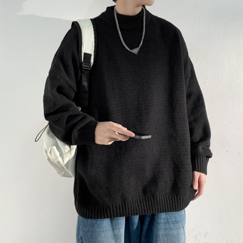 秋冬新款針織打底衫半高領毛衣男士冬季內搭毛線衣灰色外套潮牌流