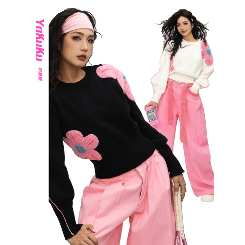 喲酷酷(花好月圓)秋冬時尚大圓領上衣女顯瘦波浪袖針織毛衣女 喲酷酷(花好月圓)秋冬時尚大圓領上衣女顯瘦波浪袖針織毛衣女