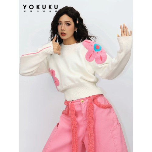 喲酷酷(花好月圓)秋冬時尚大圓領上衣女顯瘦波浪袖針織毛衣女 喲酷酷(花好月圓)秋冬時尚大圓領上衣女顯瘦波浪袖針織毛衣女