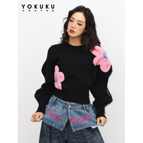 喲酷酷(花好月圓)秋冬時尚大圓領上衣女顯瘦波浪袖針織毛衣女 喲酷酷(花好月圓)秋冬時尚大圓領上衣女顯瘦波浪袖針織毛衣女