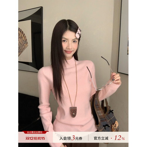 蘇三三粉色羊毛打底衫女秋冬內搭毛衣2025新款高級感針織高領上衣