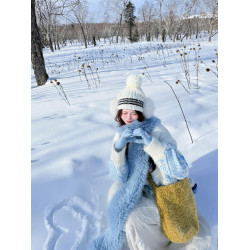 韓系博主藍色毛衣費爾島冬季聖誕提花針織外套ins設計感復古上衣