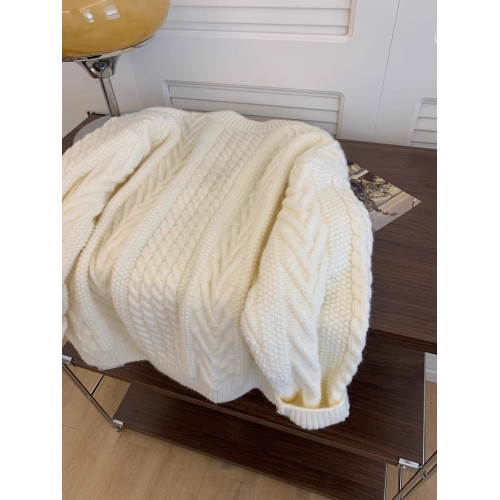 韓系高級感軟糯白色麻花毛衣女秋冬加厚寬松慵懶風奶呼呼套頭上衣