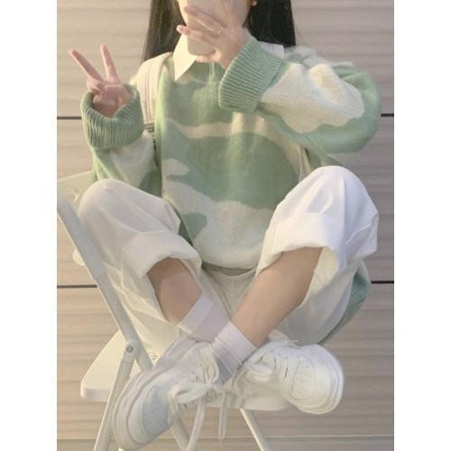 日系復古撞色毛衣女秋冬寬松加厚慵懶風bf軟糯溫柔內搭打底針織衫