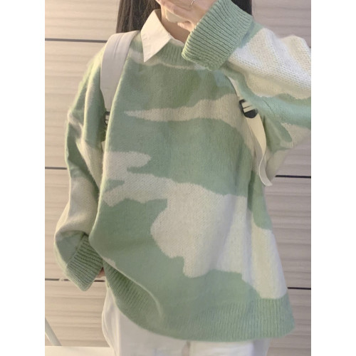 日系復古撞色毛衣女秋冬寬松加厚慵懶風bf軟糯溫柔內搭打底針織衫