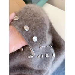 灰色重工雙排釦立領毛衣外套女秋冬加厚高級感慵懶拉鍊針織衫上衣