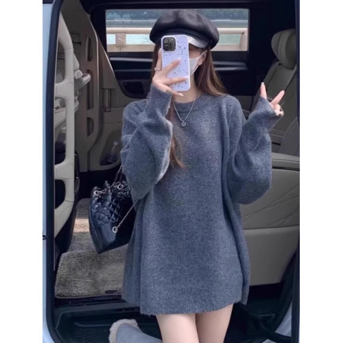 溫柔慵懶風軟糯套頭毛衣女秋冬外穿休閒寬松中長款內搭針織衫上衣