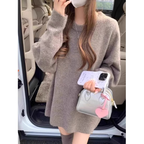 溫柔慵懶風軟糯套頭毛衣女秋冬外穿休閒寬松中長款內搭針織衫上衣