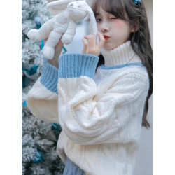 撞色麻花復古高領針織衫毛衣女冬季外穿套頭軟糯加厚打底羊毛衫女