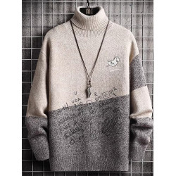 毛衣男士高領新款針織衫2025年秋冬季拼色加絨加厚保暖長領打底衫