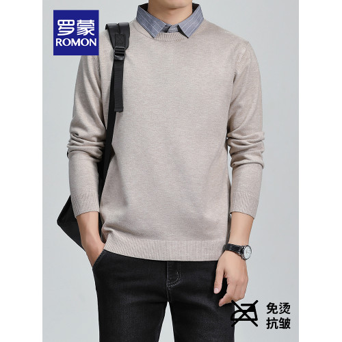羅矇2025新款假兩件毛衣男秋冬修身打底衫保暖針織衫休閒上衣男 羅矇2025新款假兩件毛衣男秋冬修身打底衫保暖針織衫休閒上衣男
