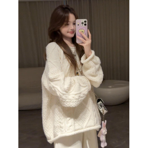 白色麻花針織毛衣女秋冬季2025新款韓系巨好看慵懶高級感一整套裝