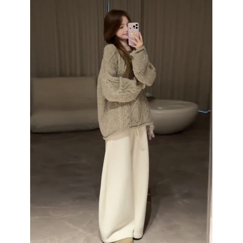 白色麻花針織毛衣女秋冬季2025新款韓系巨好看慵懶高級感一整套裝