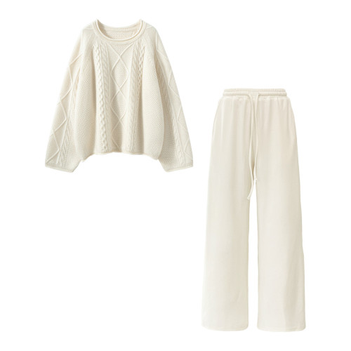 白色麻花針織毛衣女秋冬季2025新款韓系巨好看慵懶高級感一整套裝