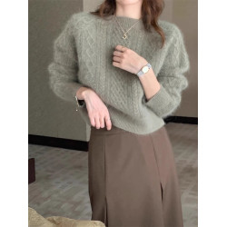 浣熊絨軟糯短款毛衣女秋冬外穿小個子套頭圓領針織衫加厚內搭上衣