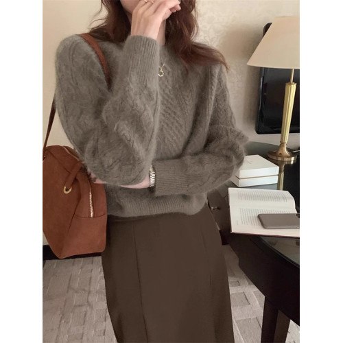 浣熊絨軟糯短款毛衣女秋冬外穿小個子套頭圓領針織衫加厚內搭上衣