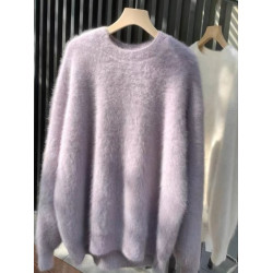 香芋紫色水貂絨圓領毛衣女秋冬季加厚小個子慵懶風軟糯針織衫上衣