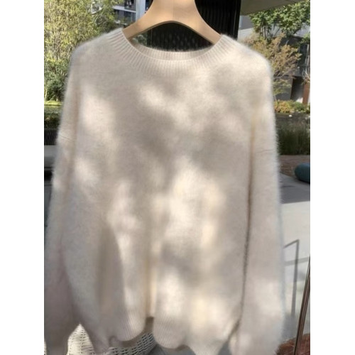 香芋紫色水貂絨圓領毛衣女秋冬季加厚小個子慵懶風軟糯針織衫上衣