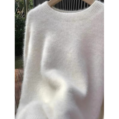 香芋紫色水貂絨圓領毛衣女秋冬季加厚小個子慵懶風軟糯針織衫上衣