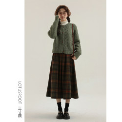 【三寸藕】冬季復古綠色針織開衫麻花紋軟糯森系毛衣甜美氣質外套