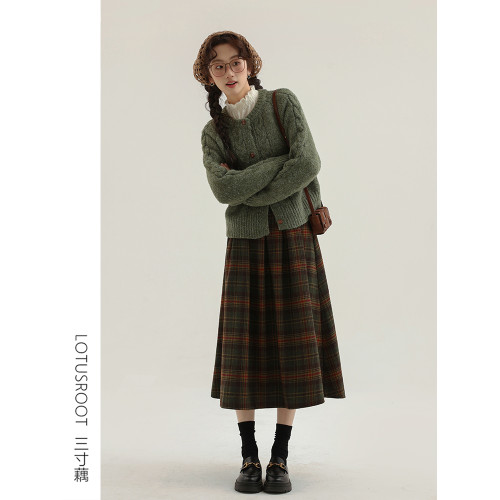 【三寸藕】冬季復古綠色針織開衫麻花紋軟糯森系毛衣甜美氣質外套