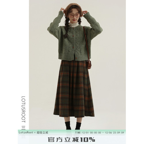 【三寸藕】冬季復古綠色針織開衫麻花紋軟糯森系毛衣甜美氣質外套