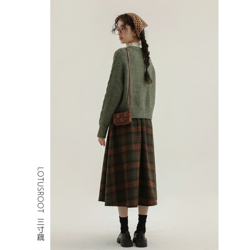 【三寸藕】冬季復古綠色針織開衫麻花紋軟糯森系毛衣甜美氣質外套